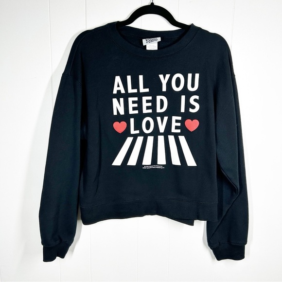 Lennon & McCartney Black All You Need Is Love Long Sleeve Sweatshirt Large - Picture 1 of 5